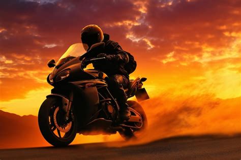 Premium Photo Motorcycle Rider On The Road At Sunset