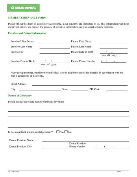 Member Grievance Form Delta Dental Insurance