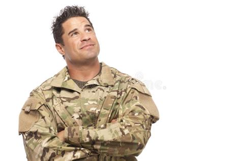 Army Soldier Smiling And Looking Up Stock Image Image Of Caucasian