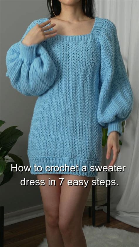 How To Crochet A Sweater Dress In 7 Easy Steps Crochet Sweater Crochet Sweater Pattern Free