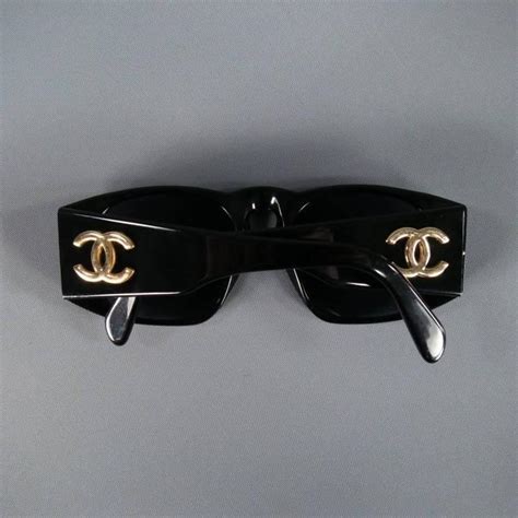 Vintage Chanel Black Acetate Gold Cc Logo 01451 Sunglasses At 1stdibs