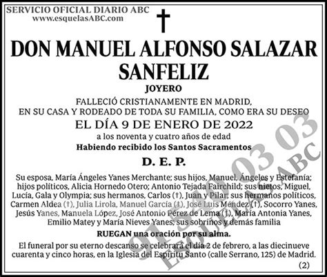 Manuel Alfonso Salazar Sanfeliz Esquelas Abc