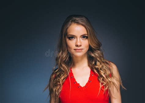 Woman In Red Dress With Long Blonde Hair Stock Image Image Of Model Caucasian 134300157