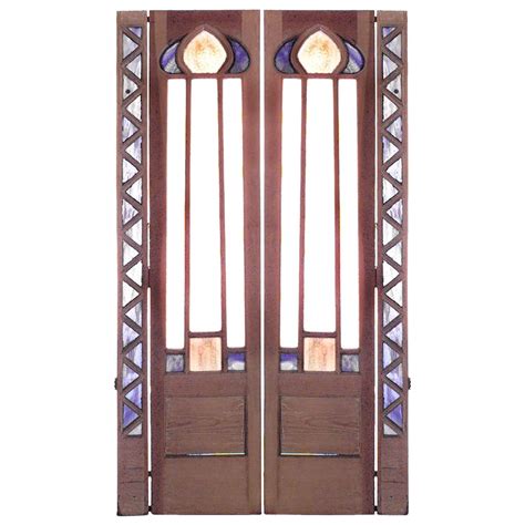 Pair Of English Arts And Crafts Stained Glass And Wood Doors For Sale At 1stdibs