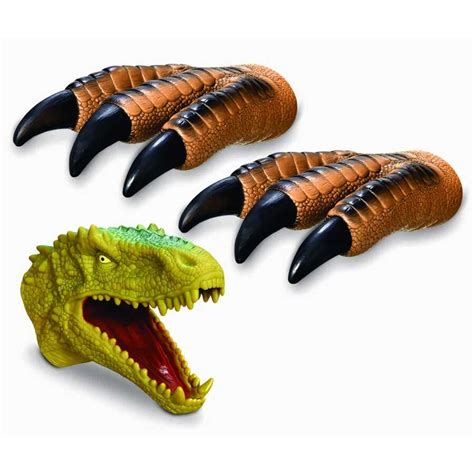 Kit 2 Garras 1 Fantoche Brinquedo Boneco Dinossauro Rex Adijomar