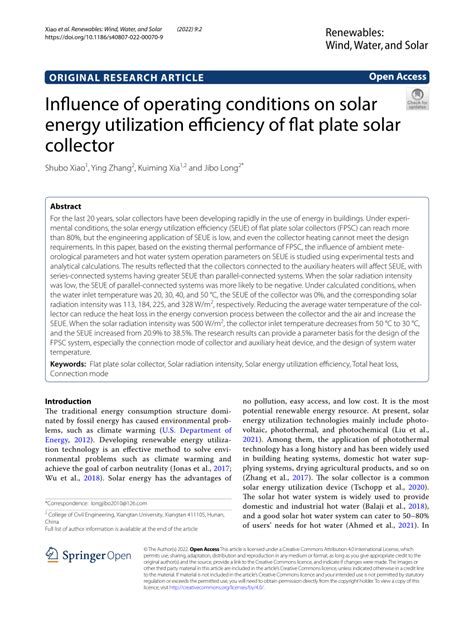 (PDF) Influence of operating conditions on solar energy utilization ...