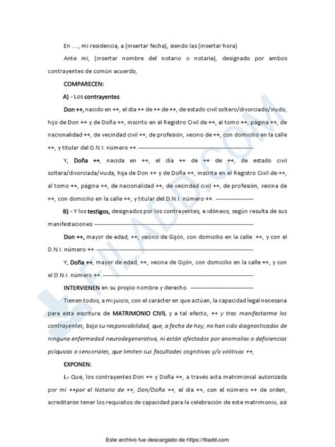 Modelo De Acta De Matrimonio Pdf Matrimonio Instituciones Sociales