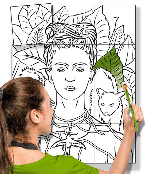 Giant Coloring Poster Self Portrait With Necklace Of Thorns By Frida