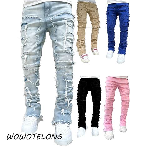 Mejor Precio En A Granel Pantalons 2024 High Street Fashion Men Jeans Retro Washed Blue Stretch