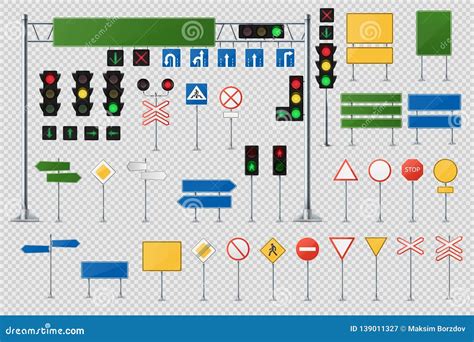 Grande Insieme Realistico Dei Segnali Stradali E Semafori E Semafori