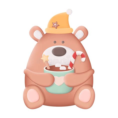 Cute Christmas Bear With Hot Chocolate Mug Stock Vector Illustration Of Element Season 256034880