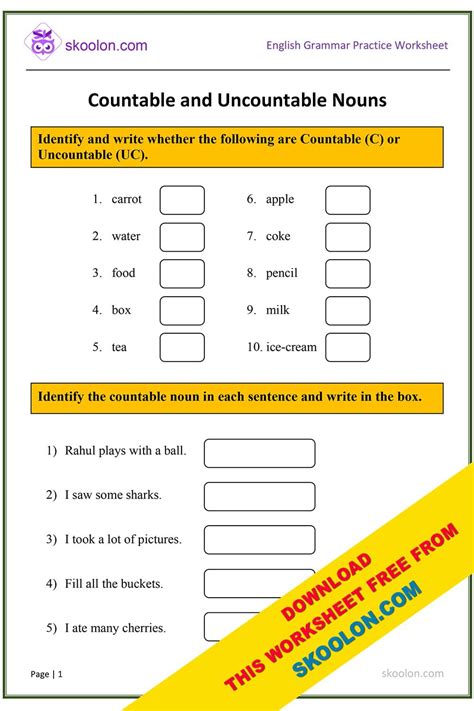 Countable And Uncountable Nouns Skoolon