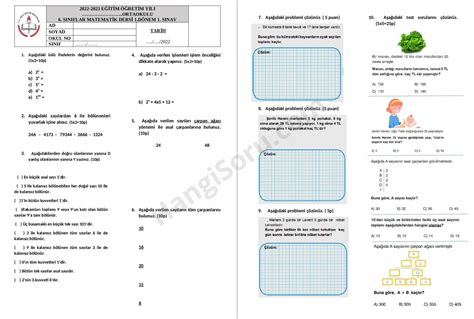 6 Sınıf Matematik 1 Dönem 1 Sınav Soruları 2022 2023 Hangisoru