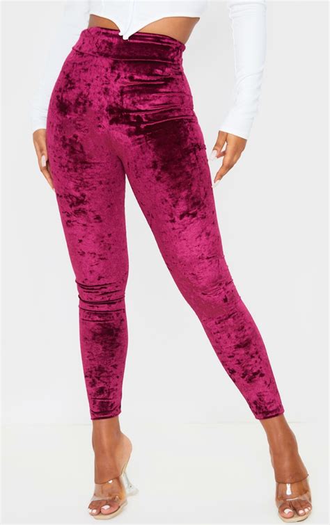 Burgundy Velvet Legging Trousers Prettylittlething Usa