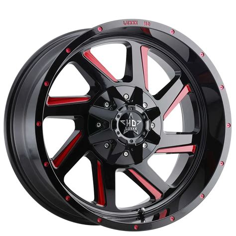 20 Luxxx HD Wheels LHD14 Gloss Black With Red Milled Off Road Rims