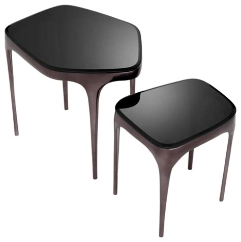 Black Glass Nesting Side Tables 2 Eichholtz Deacon Transitional