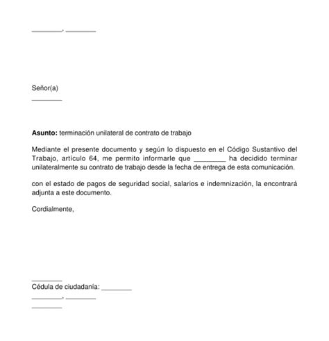 Carta De Despido Laboral Sin Justa Causa Modelo