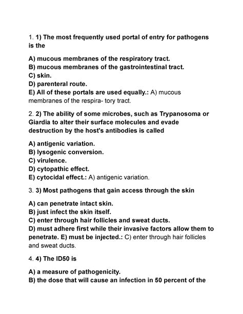 Micro Study Guide Assignment The Most Frequently Used Portal Of Entry