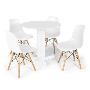 Conjunto Mesa De Jantar Redonda Bellus Branca Cm Cadeiras Eames