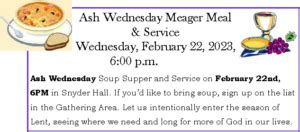 Ash Wednesday Feb 22 Soup Supper Service 2023 St Andrews