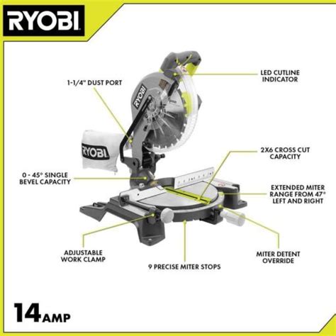 RYOBI TS1346 14 Corded 10 In Compound Miter Saw With LED Cutline