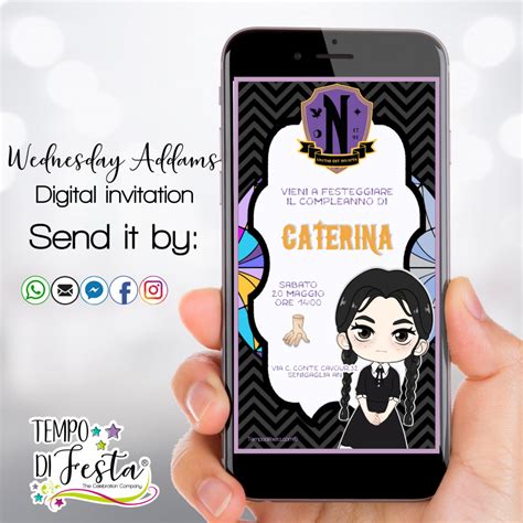 Merlina Addams Invitaciones Digitales Para WhatsApp Tempo Di Festa