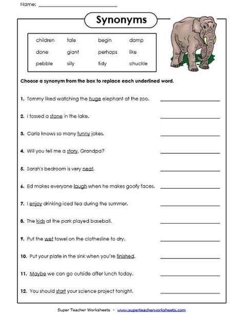 Synonym List For 3rd Grade