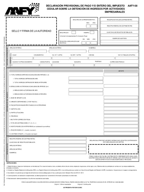 Fillable Online Aafy Yucatan Gob Declaracin Provisional De Pago Y O