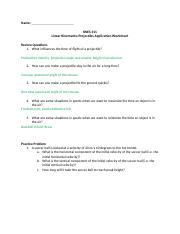 Linear Kinematics Projectiles Application Worksheet Finished Docx