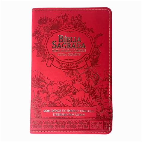 Biblia Lt Gigante Pjd A R C Capa Luxo Pu Harpa Floral Vermelha