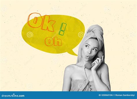 Composite Photo Collage Of Naked Girl Wear Towel Turban Telephone