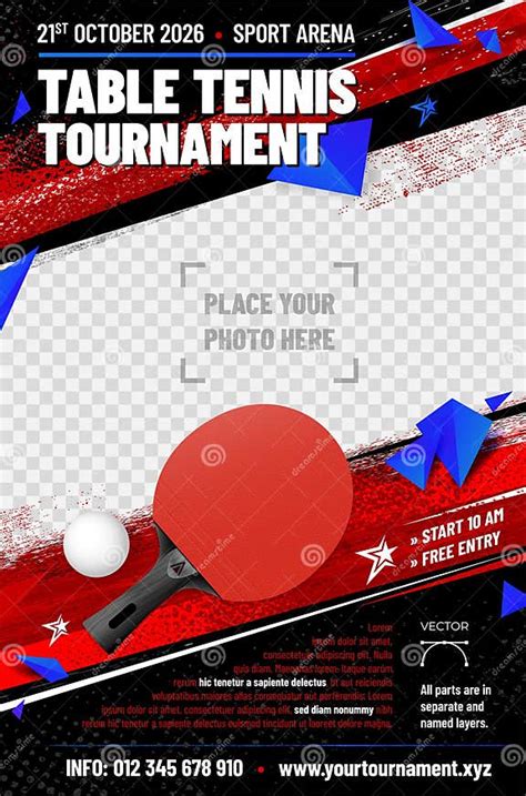 Table Tennis Tournament Poster Template With Racket And Ball Stock