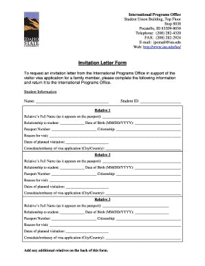 Fillable Online Isu Invitation Letter Request Form Idaho State