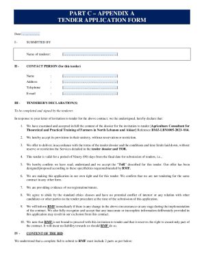 Fillable Online PART C APPENDIX A TENDER APPLICATION FORM Fax Email