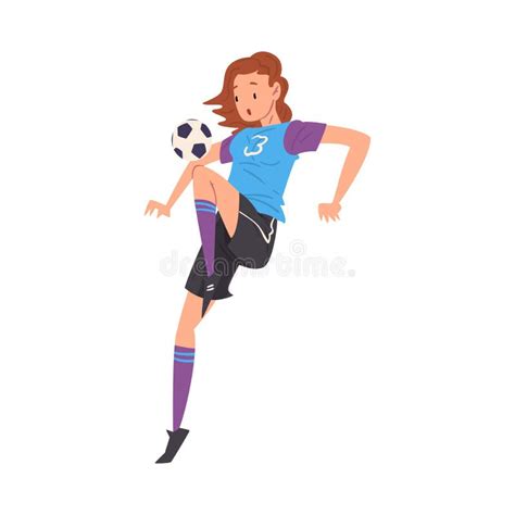 Personaje Futbolista Joven Mujer Con Uniforme Deportivo Jugando Fútbol