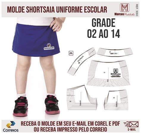 Molde Shorts Saia Infantil Uniforme Escolar 3093