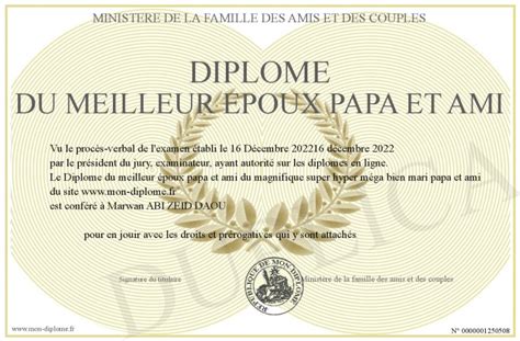 Diplome Du Meilleur Epoux Papa Et Ami