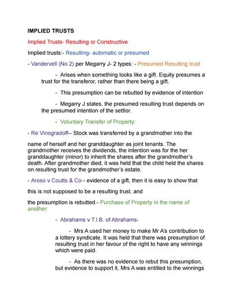 Implied Trusts Full Study Notes Implied Trusts Implied Trusts