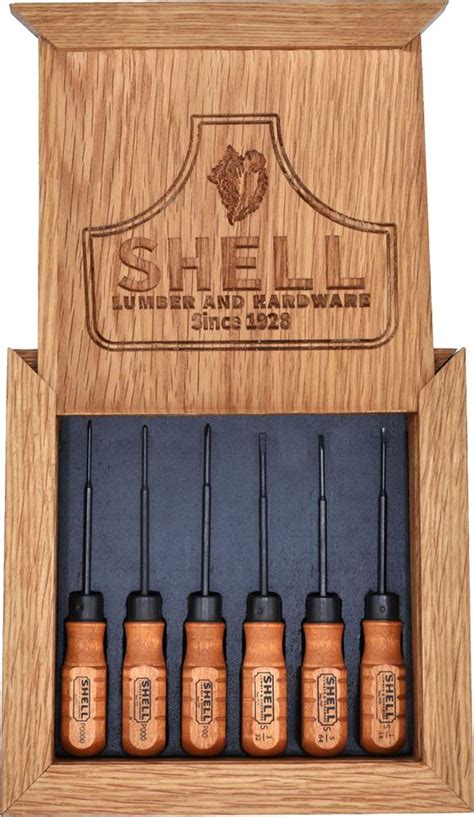 Shell 6 Piece Micro Precision Screwdriver Set With Solid Oak Case