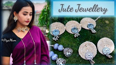 Jute Jewellery Jute Choker And Earrings Set Oxidize Coin