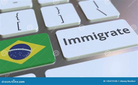 INMIGRAN El Texto Y La Bandera Del Brasil En Los Botones En El Teclado