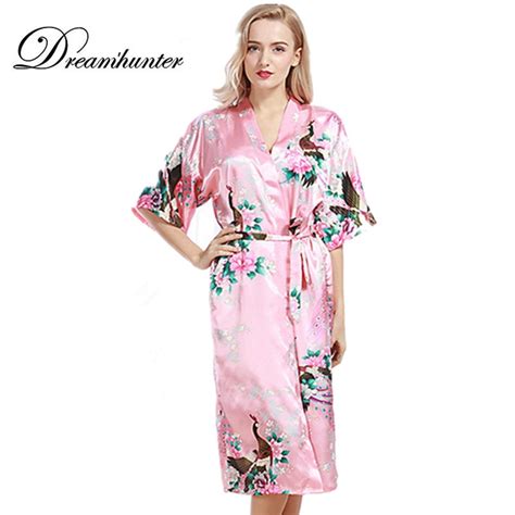 Women Faux Silk Satin Kimono Robes Long Nightgown Vintage Floral