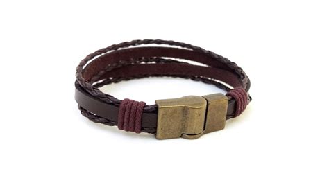 Pulseira Masculina Couro Marrom Fecho Im Ouro Velho Elo