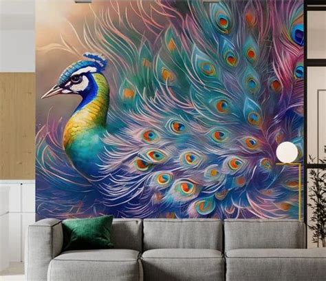 Non Woven Multicolor Peacock Designer Wallpaper For Wall Decor At Rs