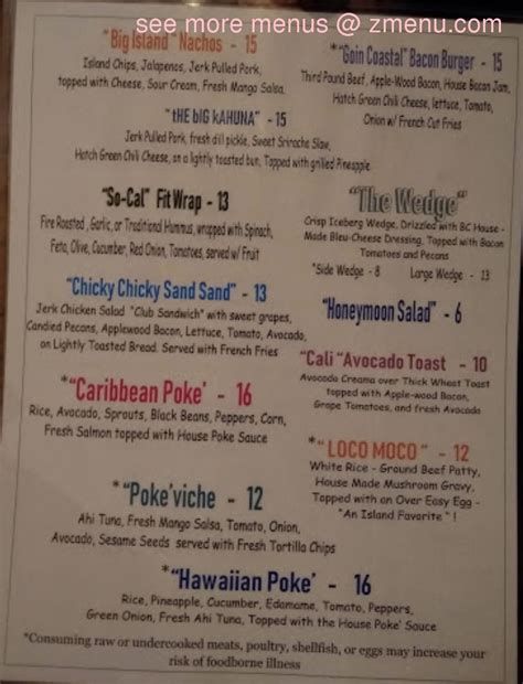 Menu at Blue Chair pub & bar, Lake Havasu City