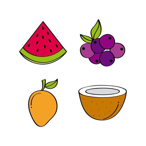 Conjunto De Iconos De Frutas Sanas Descargar Vectores Premium