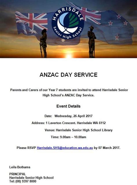 Anzac Day Service Invitation Parents Harrisdale Shs Excellence In