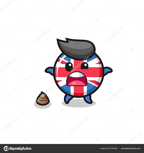 United Kingdom Flag Earth Surprised Meet Poop Cute Design Stock Vector