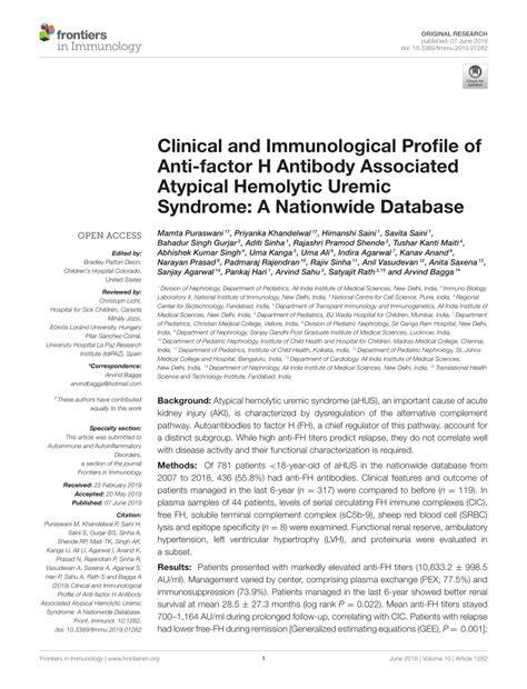 Pdf Clinical And Immunological Profile Of Anti Factor H Antibody