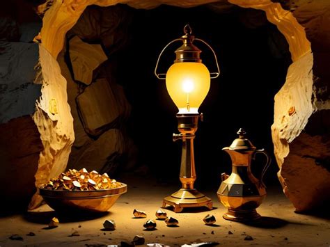 Gold Treasure Hunters Cave Lamp Premium Ai Generated Image